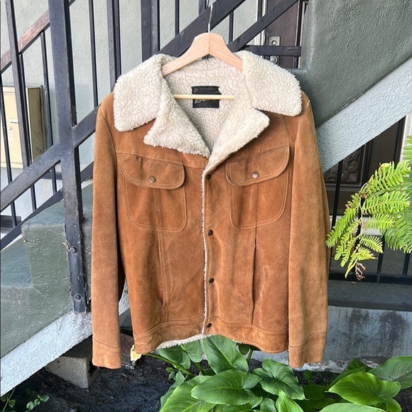 Vintage 70's JC Penney Suede Trucker Coat with Shearling Lining Sz 40 Chore Coat